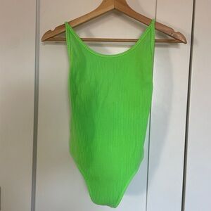 TNA Neon Lime Ribbed Tank Bodysuit